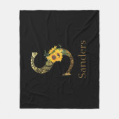 黒と金ゴールドの手紙Sひまわり フリースブランケット (正面)