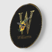 黒と金ゴールドの手紙Wひまわり丸い時計 ラージ壁時計 (傾斜)