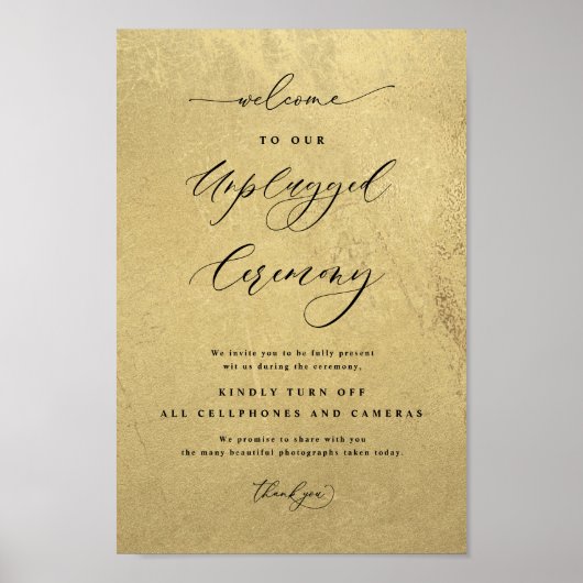 黒と金ゴールドの抜き結婚式のサイン ポスター (正面)