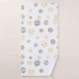 黒と金ゴールドの抽象芸術ドットのパターン バスタオルセット