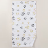 黒と金ゴールドの抽象芸術ドットのパターン ビーチタオル (正面)