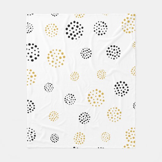 黒と金ゴールドの抽象芸術ドットのパターン フリースブランケット (正面)