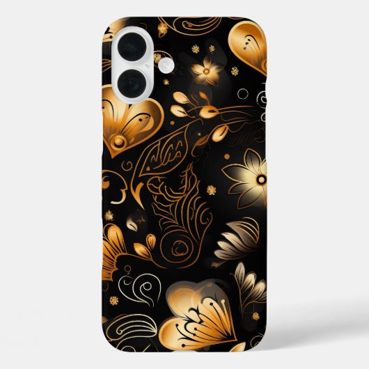 黒と金ゴールドの抽象芸術バレンタイン愛ハート Case-Mate iPhoneケース (裏面)