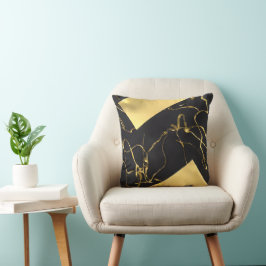 黒と金ゴールドの抽象芸術パターン クッション