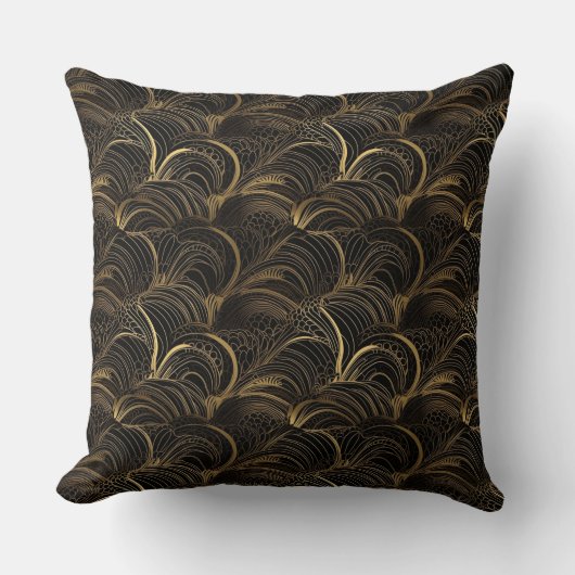 黒と金ゴールドの抽象芸術パターン クッション (正面)