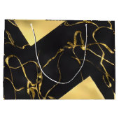 黒と金ゴールドの抽象芸術パターン ラージペーパーバッグ (裏面)