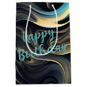 黒と金ゴールドの抽象芸術煙の渦巻き ミディアムペーパーバッグ (正面)