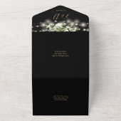 黒と金ゴールドの文字列が緑の結婚光 オールインワン招待状 (外側)