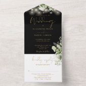 黒と金ゴールドの文字列が緑の結婚光 オールインワン招待状 (内側)