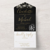 黒と金ゴールドの文字列のライトメイスンジャーズ結婚ズ オールインワン招待状 (内側)