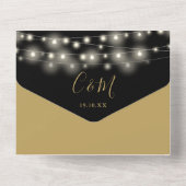 黒と金ゴールドの文字列ライトQRコー結婚ド オールインワン招待状 (裏面)