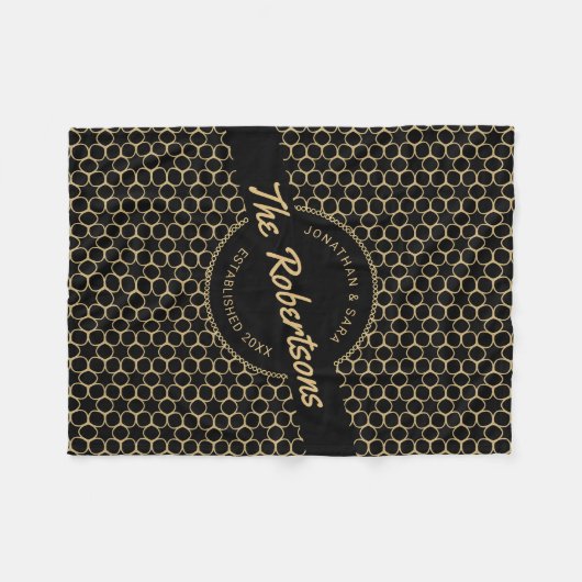 黒と金ゴールドの新婚記念クリスマス フリースブランケット (正面(横))