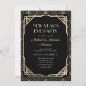 黒と金ゴールドの新年のお祝いパーティー 招待状 (正面)