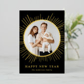 黒と金ゴールドの日が差すことハッピーニューイヤー写真 箔シーズンカード (立ち正面)