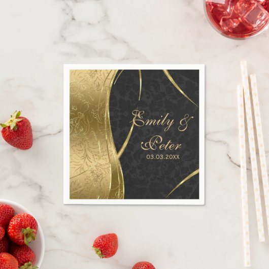 黒と金ゴールドの日付を保存 スタンダードカクテルナプキン (インサイチュ)