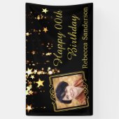 黒と金ゴールドの星と写真付き任意の年の誕生日 横断幕 (縦)