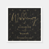 黒と金ゴールドの星と気分の天結婚人 スタンダードカクテルナプキン (正面)