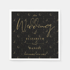 黒と金ゴールドの星と気分の天結婚人 スタンダードカクテルナプキン