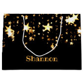 黒と金ゴールドの星- きらめく ラージペーパーバッグ (正面)