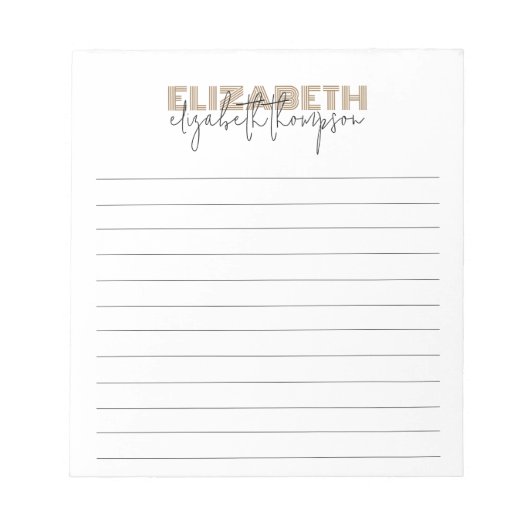 黒と金ゴールドの書体の名前が並んだ ノートパッド (正面)