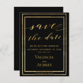 黒と金ゴールドの枠の結婚書道 セーブザデート (正面/裏面)
