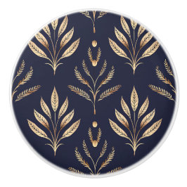 黒と金ゴールドの植物アールデコ セラミックノブ