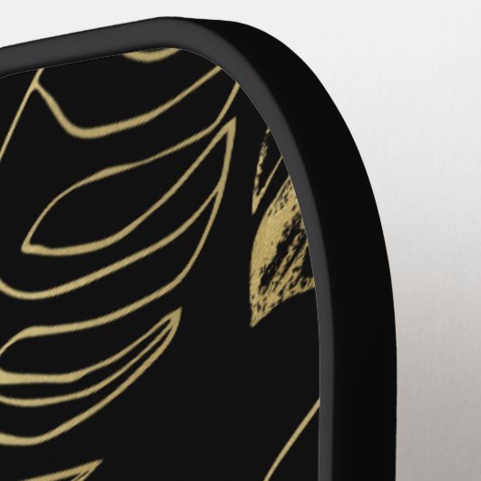 黒と金ゴールドの椰子の葉のパターン |モノグラモダンム ピックルボールラケット (左詳細)