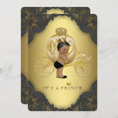 黒と金ゴールドの民族王子赤ちゃんシャワー 招待状 (正面/裏面)