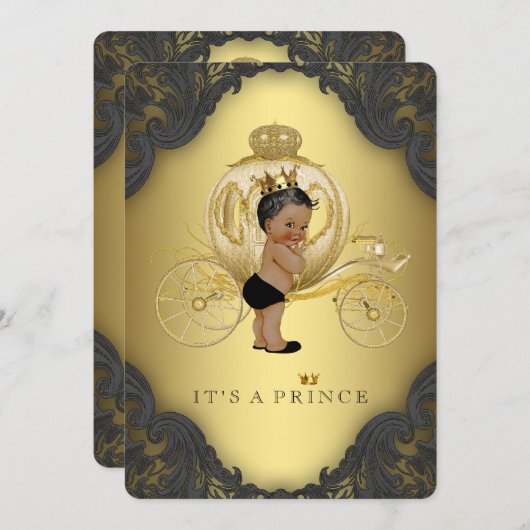 黒と金ゴールドの民族王子赤ちゃんシャワー 招待状 (正面/裏面)