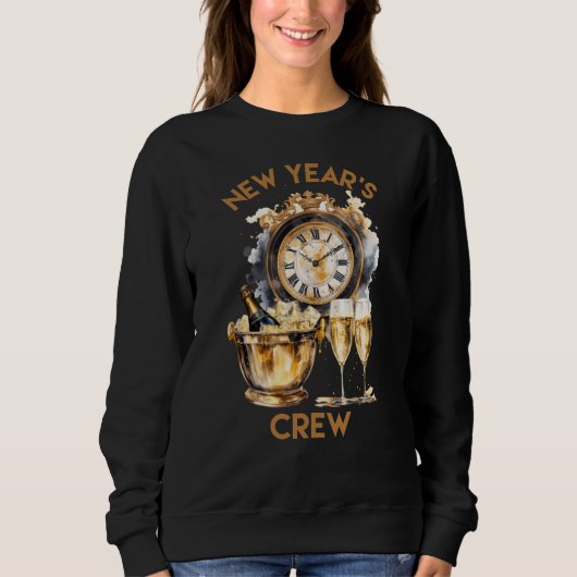 黒と金ゴールドの水彩の新しい年クルー スウェットシャツ (正面)