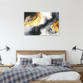 黒と金ゴールドの水彩大理石 キャンバスプリント (インサイチュ (寝室))