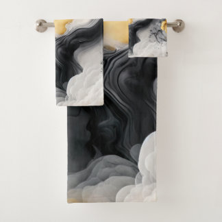 黒と金ゴールドの水彩大理石 バスタオルセット