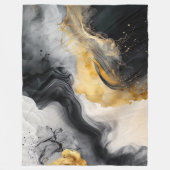 黒と金ゴールドの水彩大理石 フリースブランケット (正面)