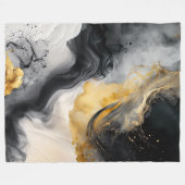 黒と金ゴールドの水彩大理石 フリースブランケット (正面(横))