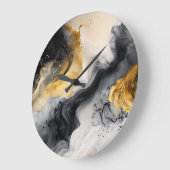 黒と金ゴールドの水彩大理石 ラージ壁時計 (傾斜)