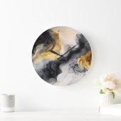 黒と金ゴールドの水彩大理石 ラージ壁時計 (ホーム)