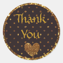 黒と金ゴールドの水玉模様グリッターありがとうステッカー