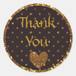 黒と金ゴールドの水玉模様グリッターありがとうステッカー ラウンドシール