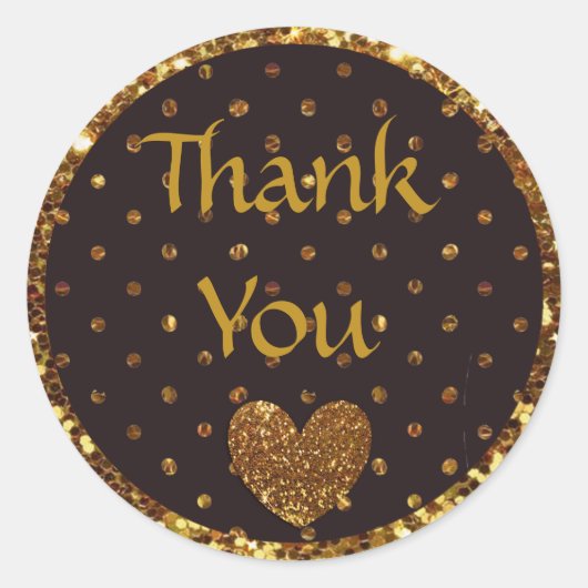黒と金ゴールドの水玉模様グリッターありがとうステッカー ラウンドシール (正面)