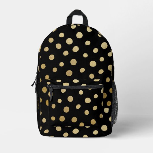 黒と金ゴールドの水玉模様 パーソナライズされた プリントバックパック (正面)