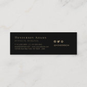 黒と金ゴールドの水色の波状抽象芸術モノグラム スキニー名刺 (裏面)