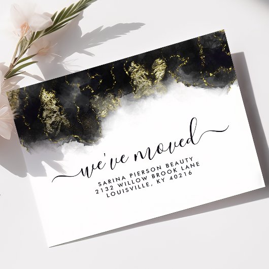 黒と金ゴールドの水色インクの移動発表 案内ポストカード