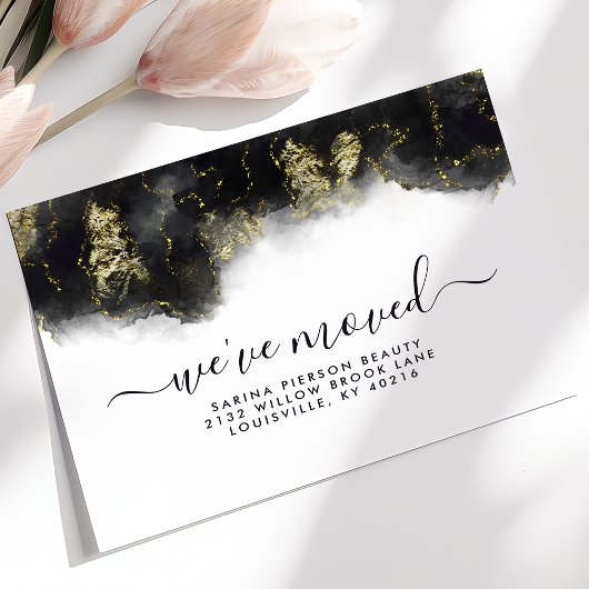 黒と金ゴールドの水色インクの移動発表 案内ポストカード