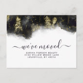 黒と金ゴールドの水色インクの移動発表 案内ポストカード (正面)