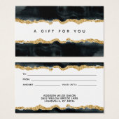黒と金ゴールドの水色ギフトカード (正面&裏面)