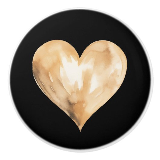 黒と金ゴールドの水色ハートセラミックノブ セラミックノブ (正面)