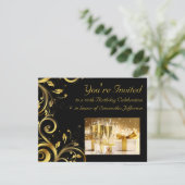 黒と金ゴールドの渦巻きカスタム、60th誕生日パーティー 招待状 (スタンド正面)