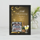 黒と金ゴールドの渦巻き写真50周年記念パーティー 招待状 (スタンド正面)