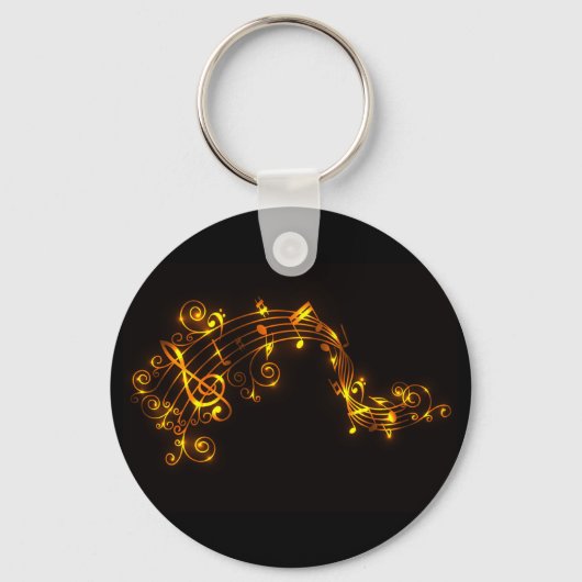 黒と金ゴールドの渦巻き音符 キーホルダー (正面)