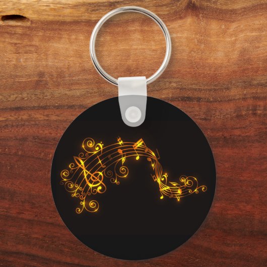 黒と金ゴールドの渦巻き音符 キーホルダー (正面)